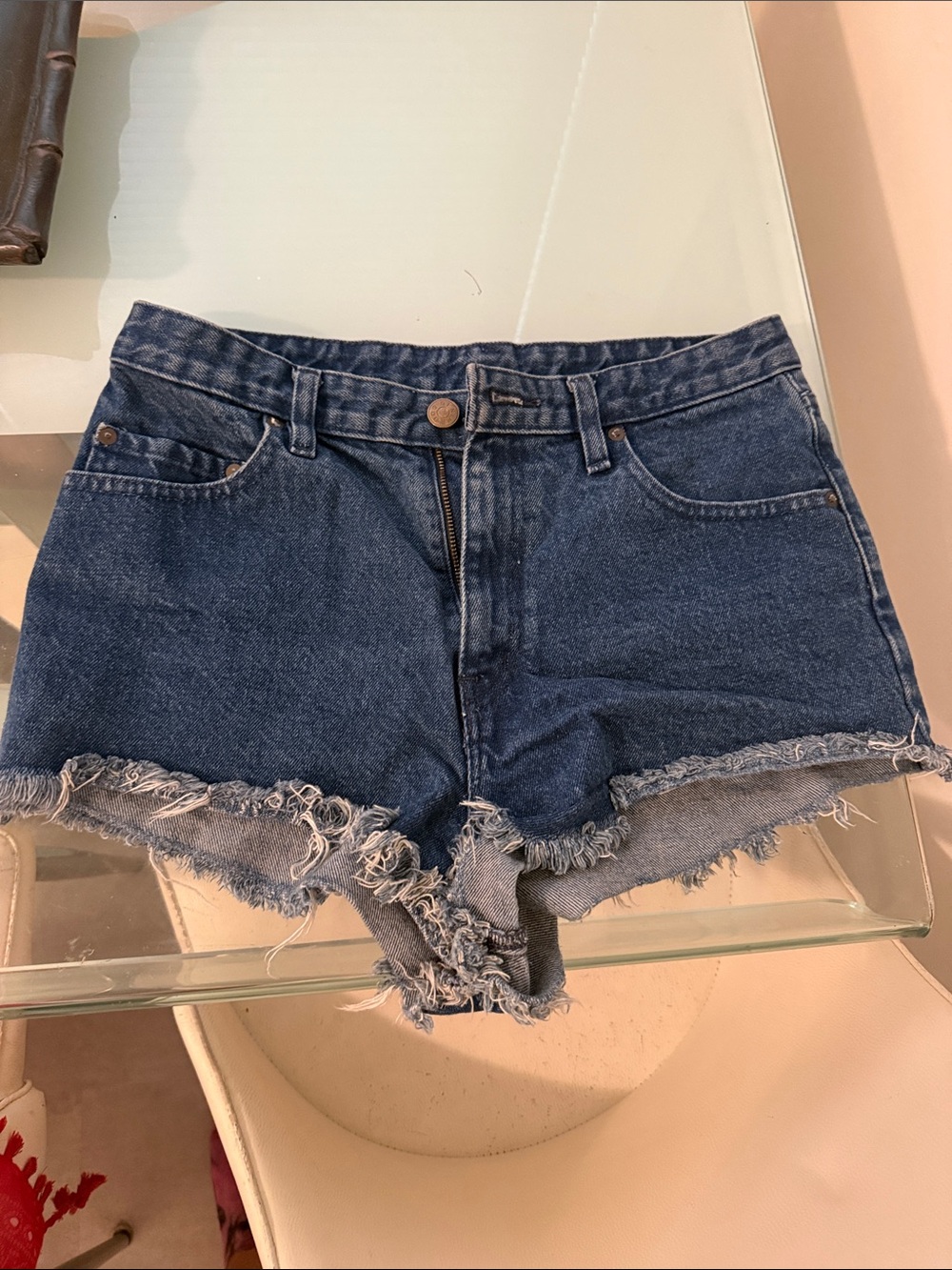 BDG Dark Blue High-Rise Frayed Denim Shorts